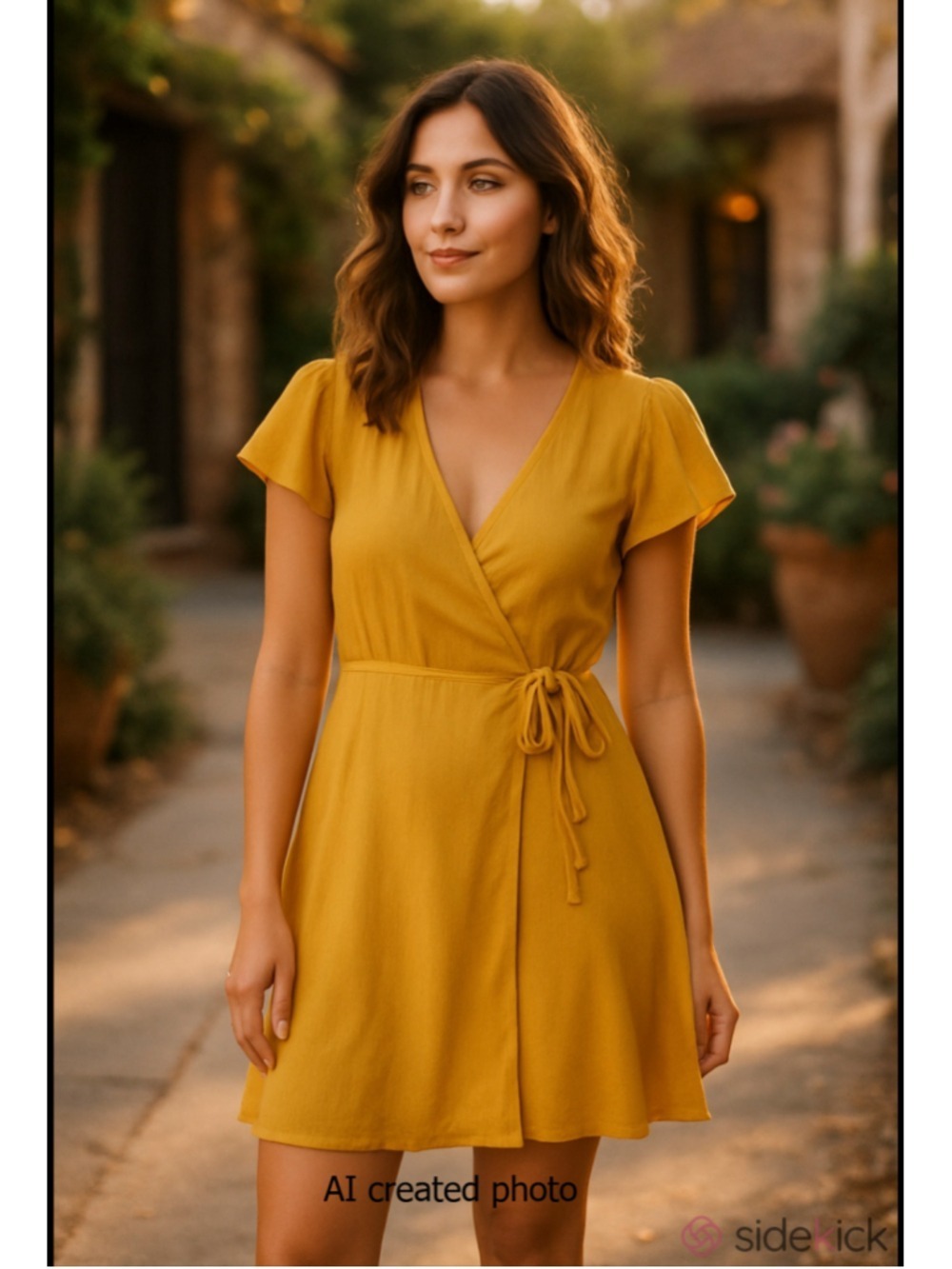 Lulus Harbor Point Mustard Yellow Flutter Sleeve Wrap Mini Dress NWT Size M Boho